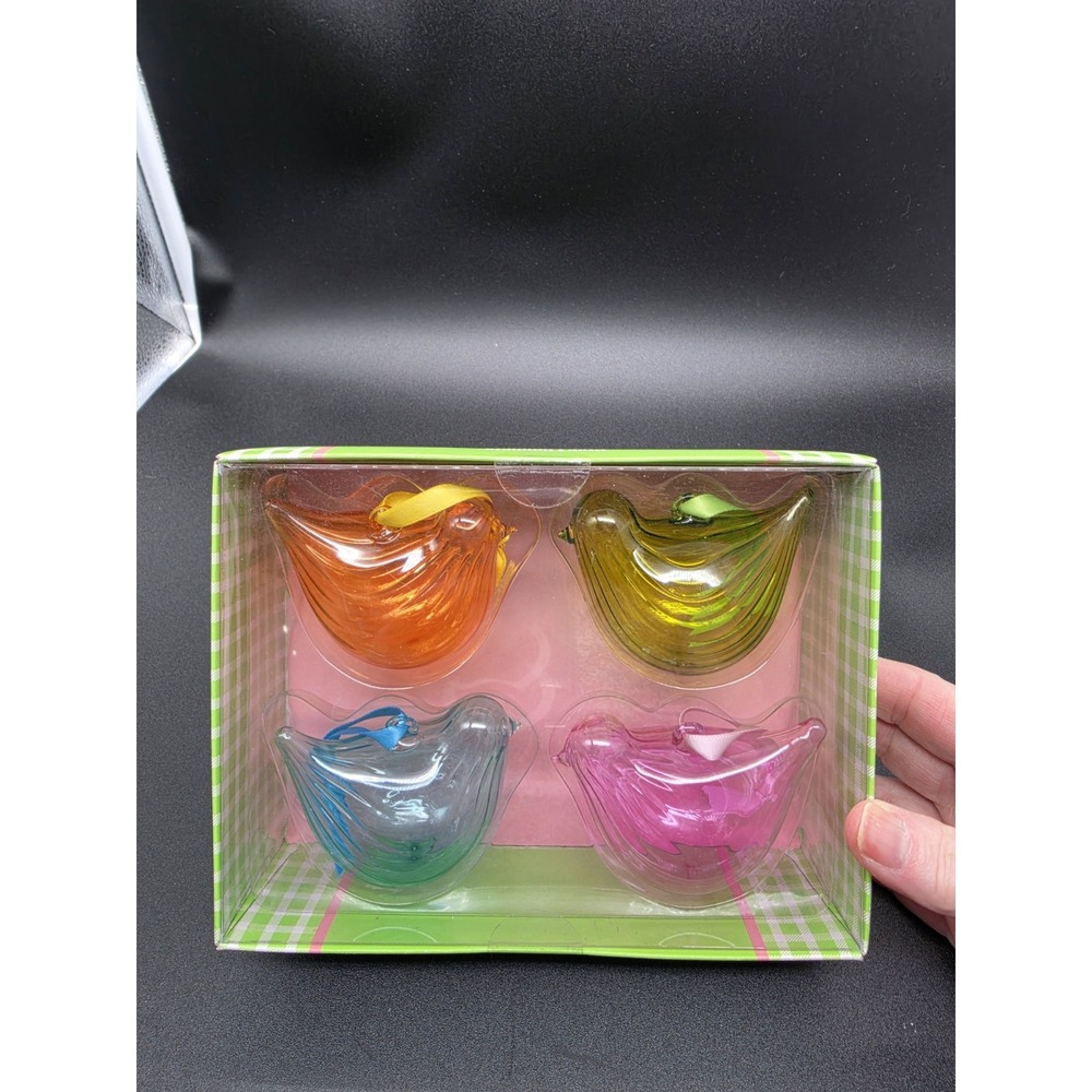 Pier 1 Imports Hanging Glass Bird Pastel Colors Set of 4 Ornaments Easter Spring